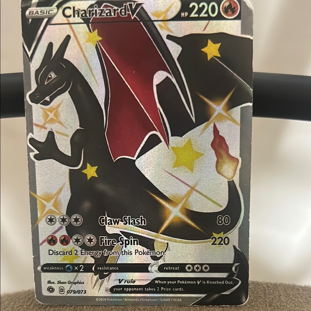 Pokemon shiny  Charizard V Trading Card - Black and Red with a little damage